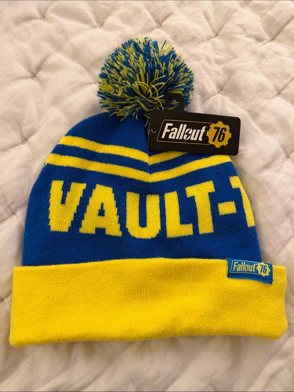 Bioworld Fallout 76 Vault-Tec Knit Beanie - Blue & Yellow